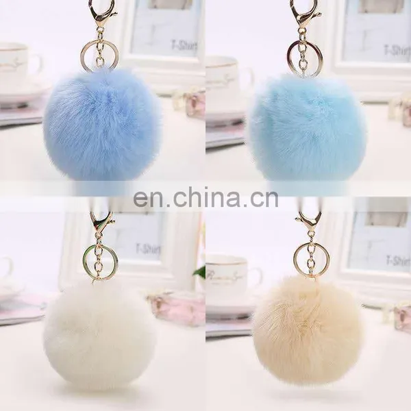 Popular Handmade Artificial Fur Pompon Keychain Much Color Fluffy Ball Bag Hang Promotion Gift photo-4