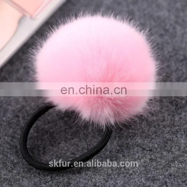 Factory Wholesale Elastic Hair Rubber Tie With Rabbit or Faux Fur Ball for Girls and Women photo-4