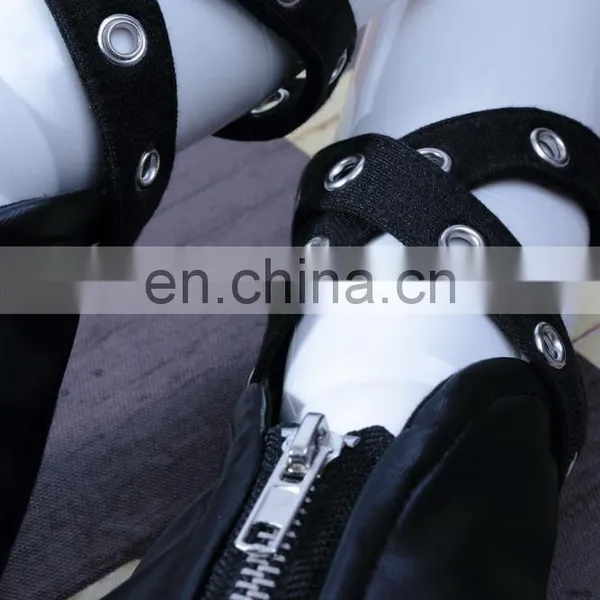 Gothic Synthetic Leather Fingerless Gloves With Zipper and Removable Wristband photo-3