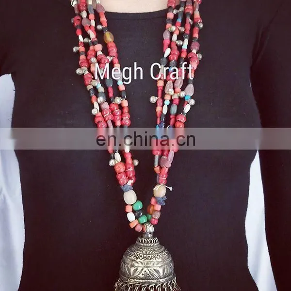 Vintage Pearl Baeded Jewelry- Indian Designer Tribal Fusion Jhumar Necklace- Afghani Old Coin NECKLACE- photo-2