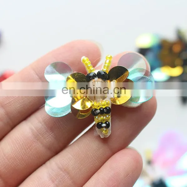 Fashion Custom Handmade Sequin Bee Dragonfly Beaded Patches for Dress photo-2