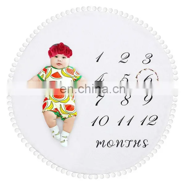 Brand New Baby Monthly Milestone Blanket With Felt Headband Wreath Pom Pom Ball Thick Flannel Fleece Round Rug Balnket photo-5