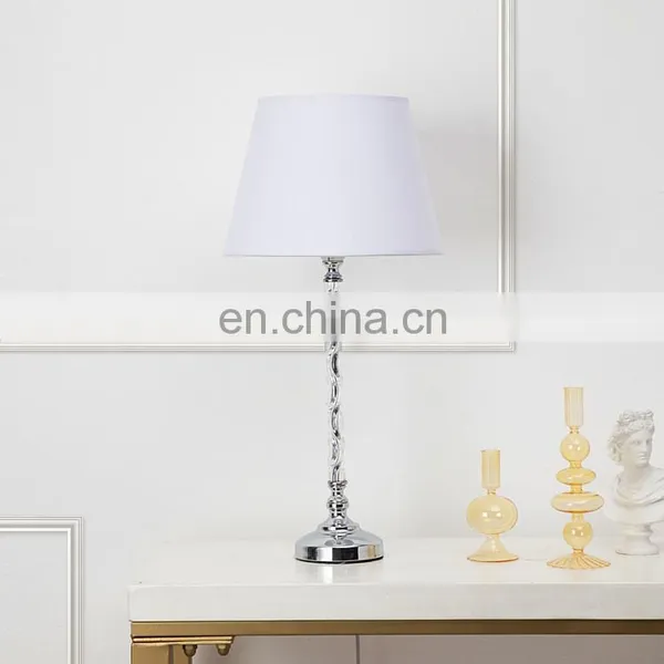 European Design Bedroom Decoration White Barrel Lampshade Silver Metal Table Lamp for Salon photo-6