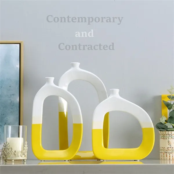 Nordic Modern Simple Countryside Style Creative Blue Yellow Ceramic Decor Art For Hallway photo-2