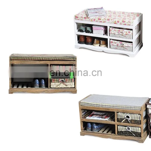 Hallway Soft Cushioned Seat Beach Shoe Rack Storage Unit Wicker Basket Organiser photo-2
