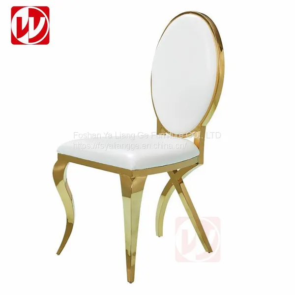 Stackable Gold Stainless Steel Hotel Dining Chair White pu Leather Wedding Chair for Event Party photo-3