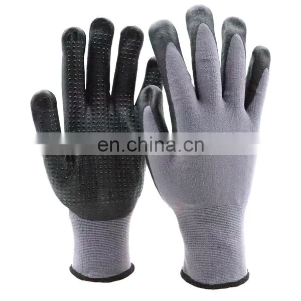 Men Black Knit Nylon Palm Fit PU Coated Gloves En388 Knitting Mechanical Protective Safety Work Gloves