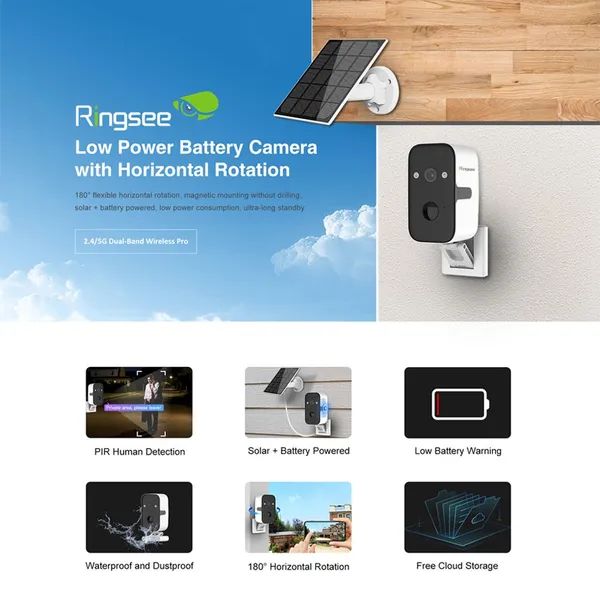 Ringsee Custom AOV OKAM Pro PTZ Home Security Camera Outdoor AI Motion Detection Camera Smart WIFI Camera With Solar photo-3