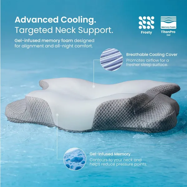 IWS I WANNA SLEEP Cervical Original Neck Plus Gel Premium Ergonomic Memory Foam Cooling Pillow for Neck Pain Relief photo-4