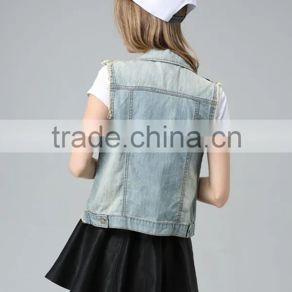 2016 High Quality New Fashion Europe America Denim Vest Wholesale Price photo-6