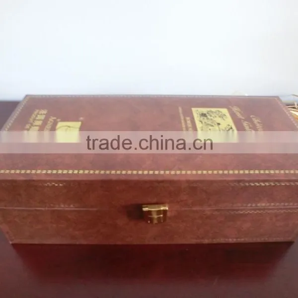 High Quality Leather Wine Box Wooden Hot Stamping Wine Box