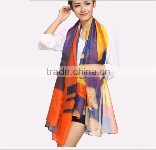 2015 Fashion Silk Chiffon Colorful Printinf Scarf for Women photo-2
