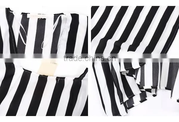 2016 Hot Sale New Fashion Black White Vertical Striped Women Top photo-6