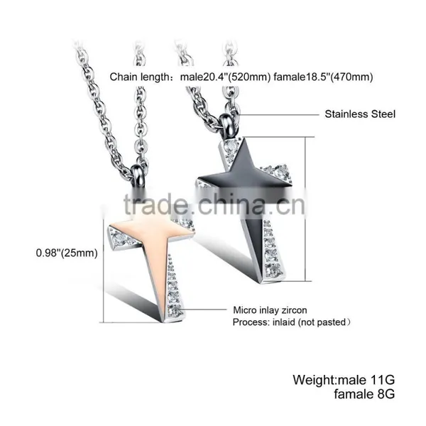 2016 Simple Gold Pendant Design Stainless Steel Star Necklace With Cross for Wedding Gifts photo-6