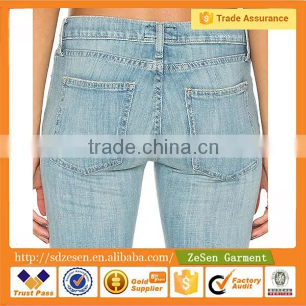 New Style Light Bule Stiletto Slight Whiskering Women Jeans Pant photo-5