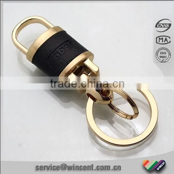 Lock Shape Black Leather Metal Rotating Key Chain photo-2
