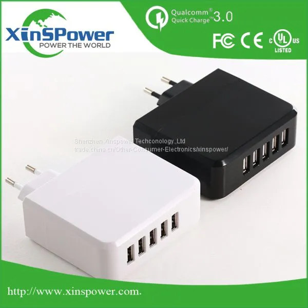High Quality Small Size 5 Ports 5V 6.8A EU Plug Travel USB Charger With FCC UL CE Certification
