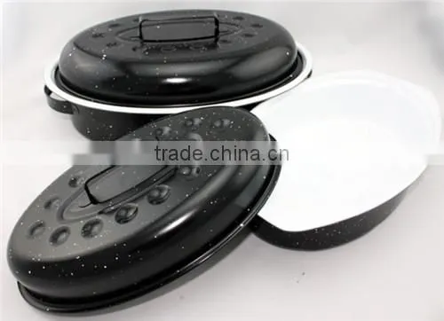 Cookware Chicken White and Black Ceramic Roaster Pan photo-2