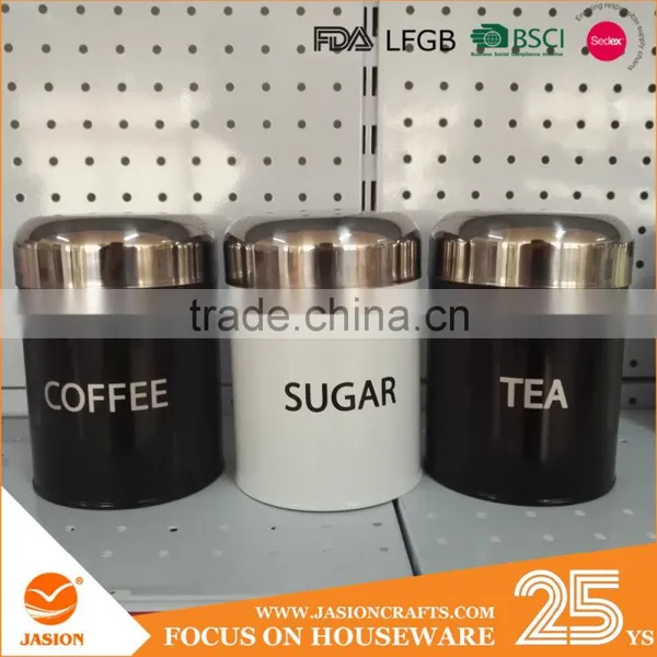 3PC Canister Set Stainless Steel Coffee Tea Sugar Jar Lid Kitchen Storage Black Can photo-2
