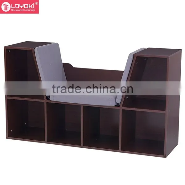 MDF Wood 6 Cube Storage Organizers Kids Bookcase With Reading Seat and Cushion photo-4