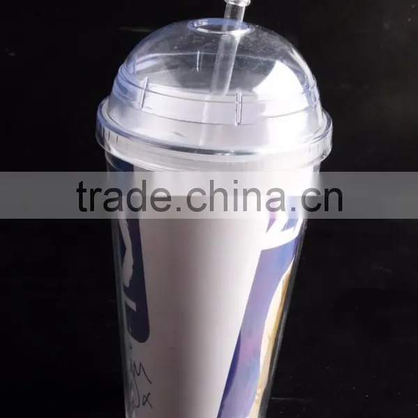 Logo Printed Reusable Plastic Double Wall Tumbler With Dome Lid photo-4