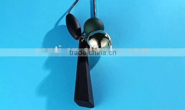 Silver Ball Rubber Strip Pendant Necklace Rubber Bead Long Necklace Geometric Sweater Necklace photo-3