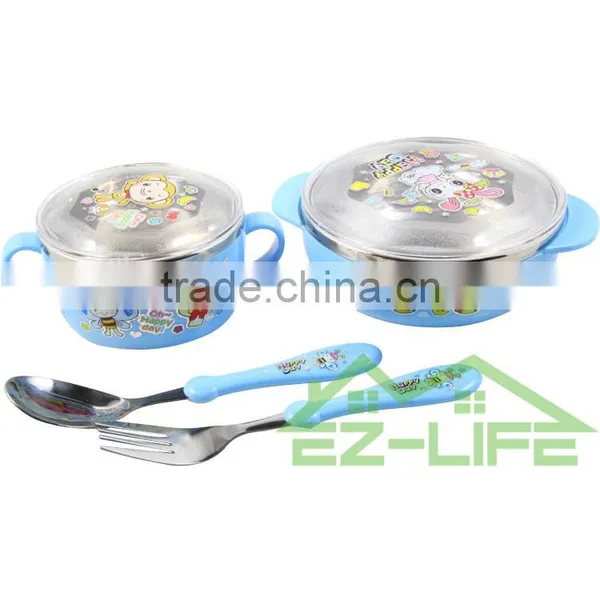 Shockproof Stainless Steel Baby Feeding Bowls Soup Bowl Spoon and Fork Baby Tableware Set photo-2