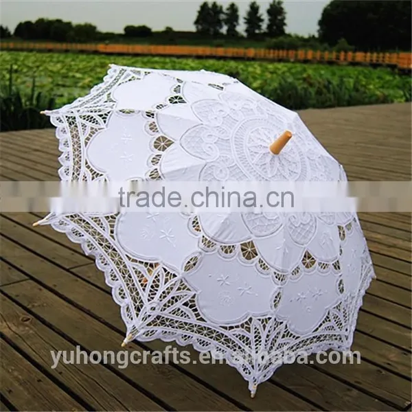 White Battenburg Lace Parasol & Bridal Lace Fan Set For Wedding photo-3
