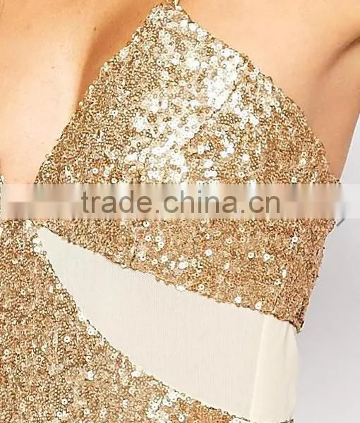 Guangzhou Clothing OEM Golden Sequin Mini Dress Sexy Women Dress China Photos photo-6