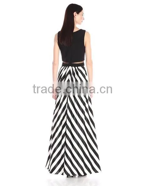 2016 Hot Sales Two Piece Design Maxi Dress Black/white New Style Dress LC6042-A photo-3