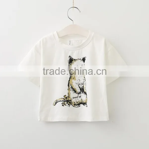 2017 Wholesale Girls Summer Apparel White t Shirt With Cat Print +mini Floral Dress Lothing Set photo-4