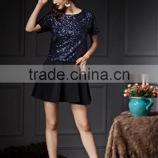 Latest Design Summer Hot Sequin Lady Office t Shirt Low Price photo-3