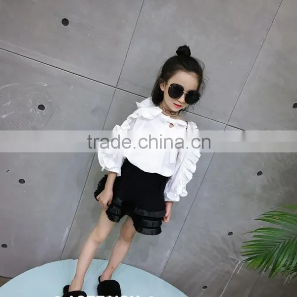 2-7 Years Wholesale 2017 Hot Sale Girls Ruffles Shirt Full Sleeve Fashion Cotton Autumn Shoulderless Girls Blouse photo-4