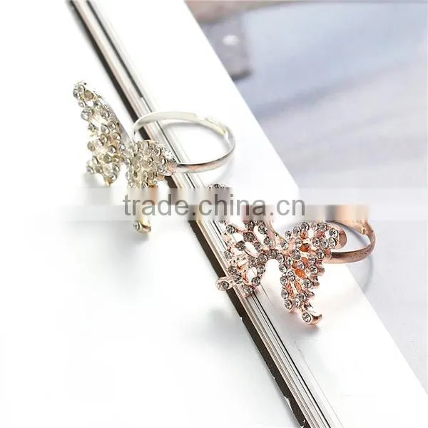 Adjustable Rings Gold Plated Butterfly Animal Clear Rhinestone photo-2