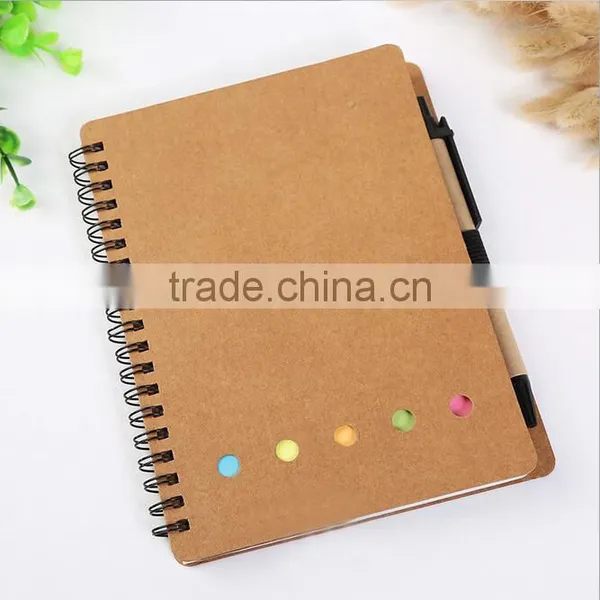 Customised Logo Kraft Blank Cover White Lined Inner Paper Spiral Notebook With Pen Colorful Sticky Notes Divider photo-3