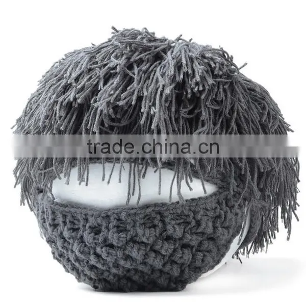 Hot Sell Men Barbarian Knit Crochet Beanie Hat Mad Scientist Wig Mustache Cap Beard Hat photo-4