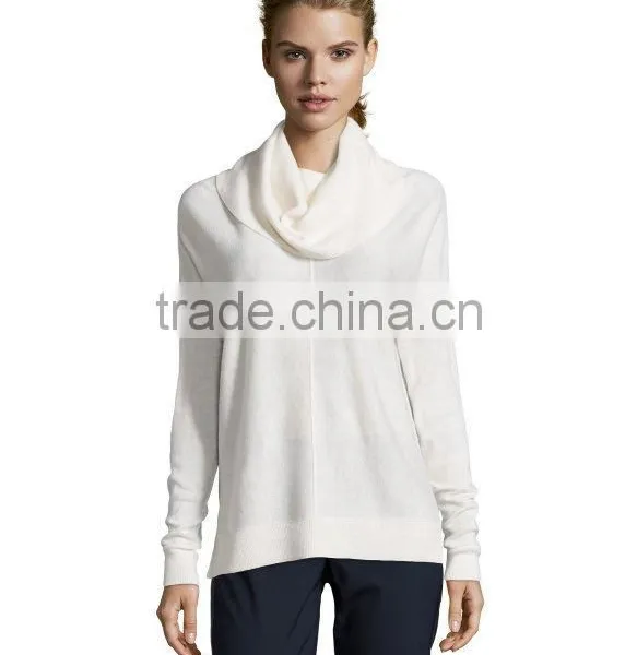 Womens White Wool Knit Cowl Neck Winter Sweater photo-2