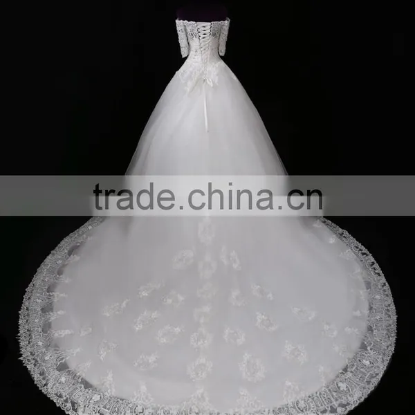 Wholesale Sweetheart Short Sleeve Lace Wedding Dresses Beaded Sweetheart Nackline Mermaid Lace Wedding Dress 2017 F12601 photo-4