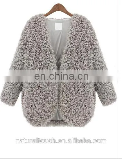 New Style Loose V Neck Long Sleeve Winter Women Faux Fur Coat photo-4