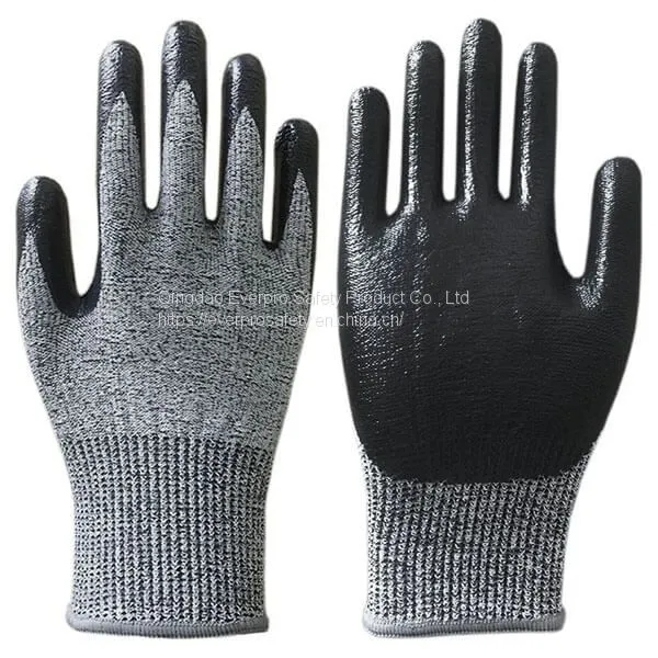 Anti Cut Level 5 13G HPPE Fiberglass Liner Nitrile Smooth Coated Cut Resistant Gloves With EN388 4544 photo-1