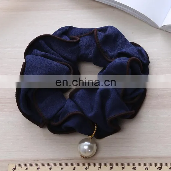 Ladies Winter Ruched Hair Rope Plain Color Imitation Pearl Pendant Charms Ponytail Holder Geometric Large Intestine Scrunchies photo-6