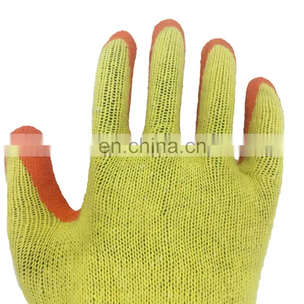Cheap Type 10G 2Yarn Yellow Polycotton Liner Orange Latex Crinkle Coated Safety Gloves for Construction photo-3
