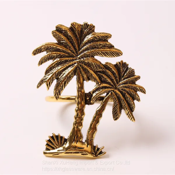 Modern Palm Tree Metal Stainless Steel Elegant Napkin Ring Holder photo-2