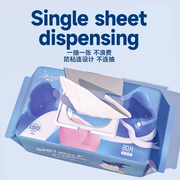 80 Sheets Large Size Pure Water Baby Wet Wipes, Thickened Portable Hand & Mouth Cleaning Wipes photo-4