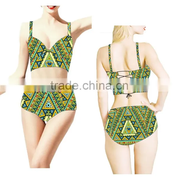 Hot Summer Beach Girl Underwear Swimwear, Seaside Print Colorful Women Bikini, Sexy Back Strape Swimsuit photo-3