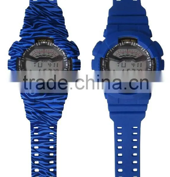 LP1331 Blue PU Multifunction Digital LCD Display Printing Graphic Pattarn Set Digital Wrist G Watch photo-5
