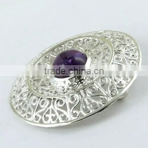 Handmade Filigree Amethyst 925 Sterling Silver Pendant, Online Silver Jewelry, Handmade Silver Jewelry photo-3