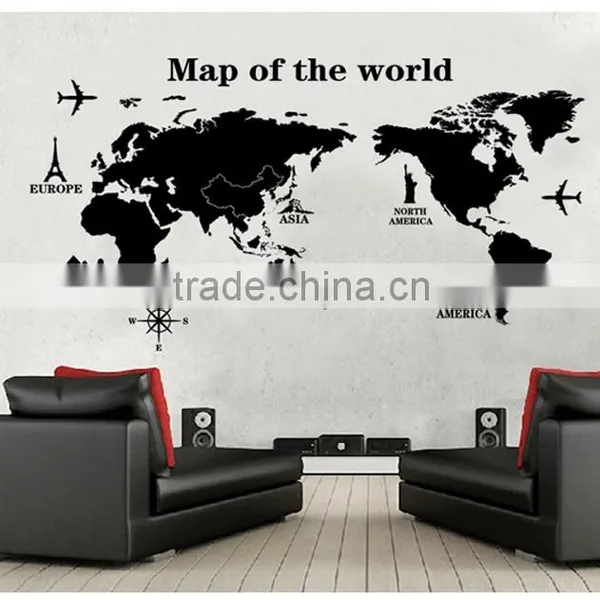ALFOREVER Black Pvc Removable Wallmap Wall Sticker,wallmap Wall Decals photo-5