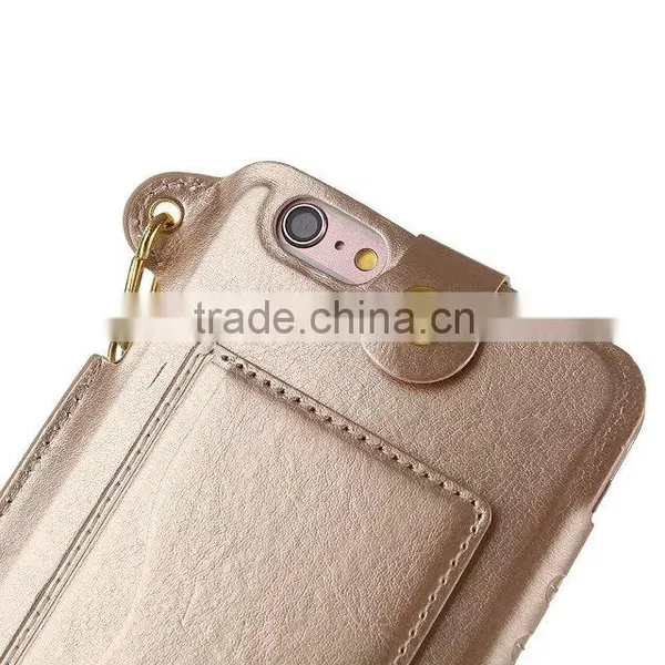 Luxury Metal pu Leather Case With Card Slot for Iphone 6splus Universal Thin Holder Full Back Cover With String for Iphone6 Plus photo-3