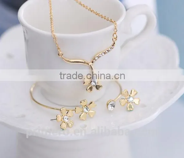 Summer Wedding Jewelry Sets Korea Simple Flower Earring Necklace Bangle For Woman photo-5
